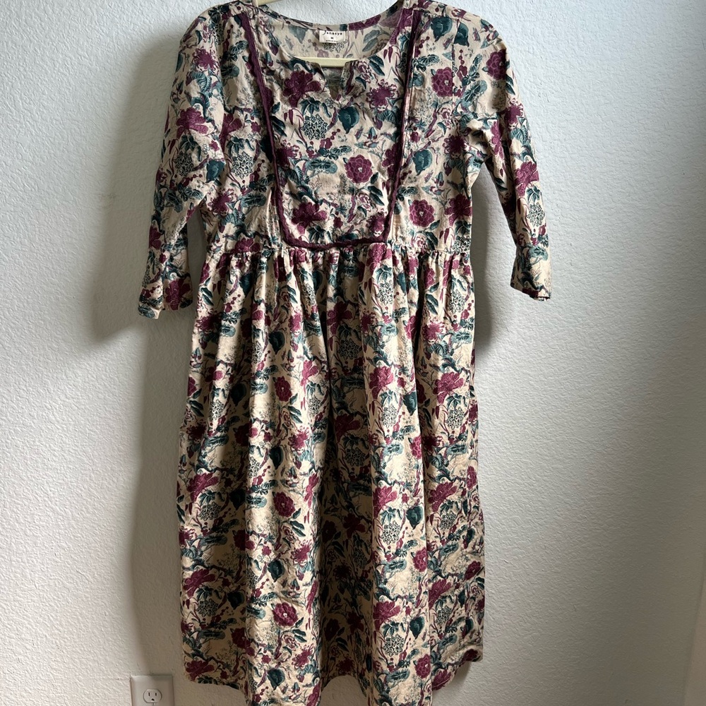Floral Cream Midi Dress with Burgundy Rose Accents + NURSING ZIPPERS